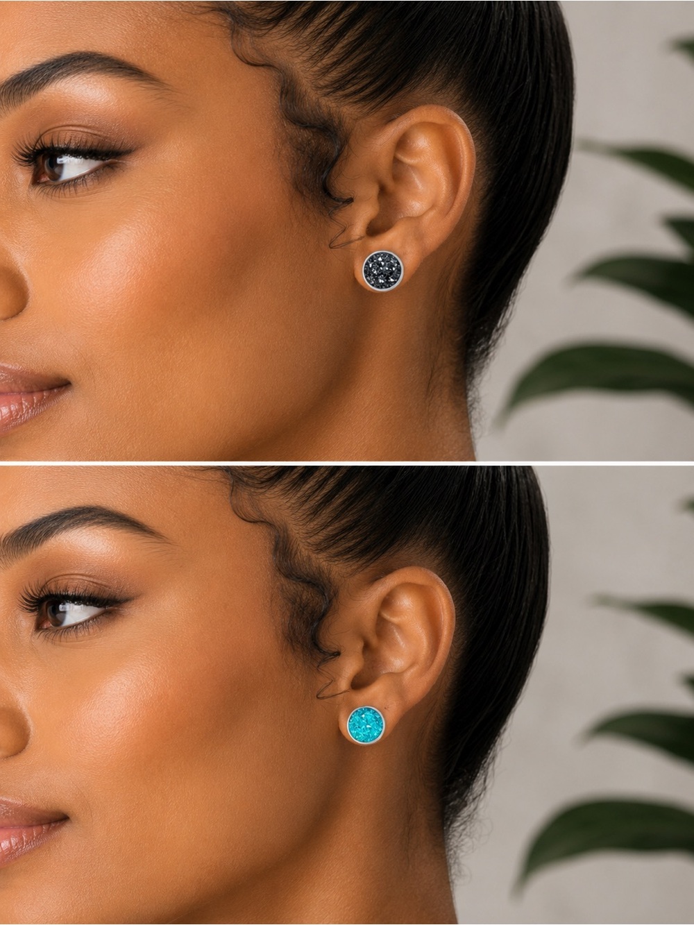 12 mm Sparkling Silver and Teal Stud Earrings